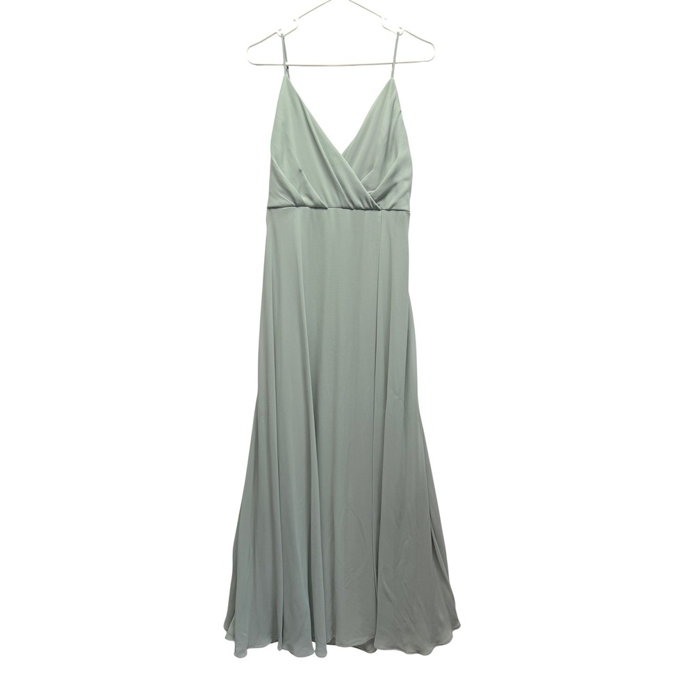 Birdie Grey Maxi Dress V-Neck Chiffon Bridesmaid‎ Formal Pockets Sage Green